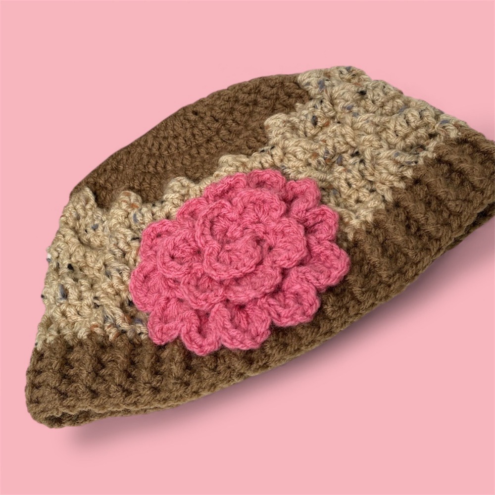 Handmade Crochet Flower Hat For Kids‎ Brown Pink